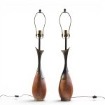 tony paul for westwood industries mid century walnut and brass lamps - pair