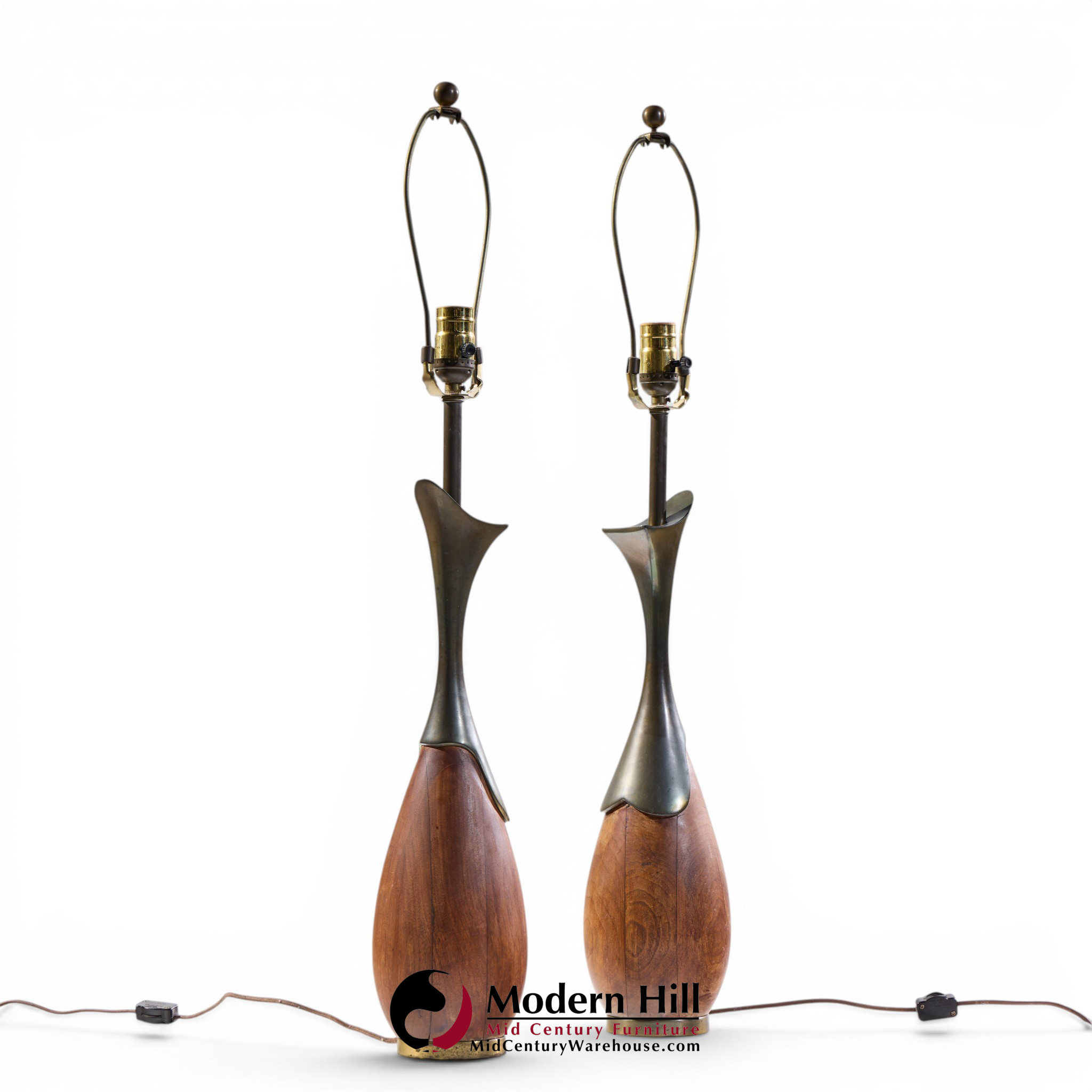 tony paul for westwood industries mid century walnut and brass lamps - pair