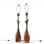 tony paul for westwood industries mid century walnut and brass lamps - pair