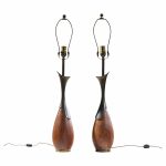 tony paul for westwood industries mid century walnut and brass lamps - pair