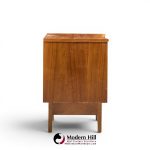 young manufacturing mid century walnut curved front nightstands - pair