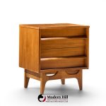 young manufacturing mid century walnut curved front nightstands - pair