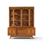young manufacturing mid century walnut and burlwood credenza and hutch