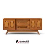 young manufacturing mid century walnut and burlwood credenza and hutch