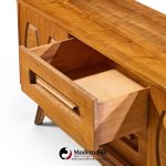young manufacturing mid century walnut and burlwood credenza and hutch