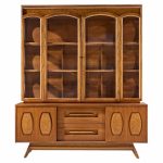 young manufacturing mid century walnut and burlwood credenza and hutch