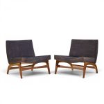 adrian pearsall style mid century walnut slipper chairs - pair