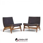 adrian pearsall style mid century walnut slipper chairs - pair