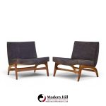 adrian pearsall style mid century walnut slipper chairs - pair
