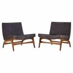 adrian pearsall style mid century walnut slipper chairs - pair
