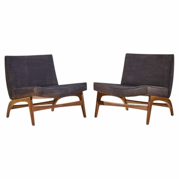 adrian pearsall style mid century walnut slipper chairs - pair