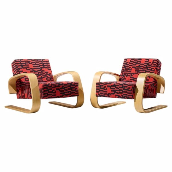 alvar aalto armchair 400 tank mid century bentwood lounge chairs - pair