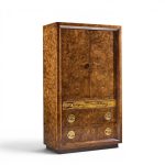 bernhard rohne for mastercraft mid century burlwood and acid etched brass armoire dresser