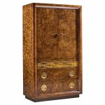 bernhard rohne for mastercraft mid century burlwood and acid etched brass armoire dresser