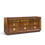 bernhard rohne for mastercraft mid century burlwood and acid etched brass dresser