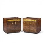 bernhard rohne for mastercraft mid century burlwood and acid etched brass nightstands - pair