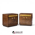 bernhard rohne for mastercraft mid century burlwood and acid etched brass nightstands - pair