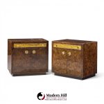 bernhard rohne for mastercraft mid century burlwood and acid etched brass nightstands - pair