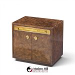 bernhard rohne for mastercraft mid century burlwood and acid etched brass nightstands - pair