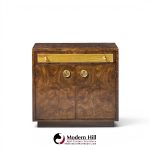 bernhard rohne for mastercraft mid century burlwood and acid etched brass nightstands - pair