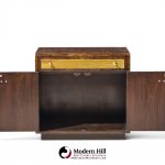 bernhard rohne for mastercraft mid century burlwood and acid etched brass nightstands - pair