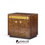 bernhard rohne for mastercraft mid century burlwood and acid etched brass nightstands - pair