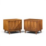 broyhill brasilia mid century walnut commode nightstands - pair