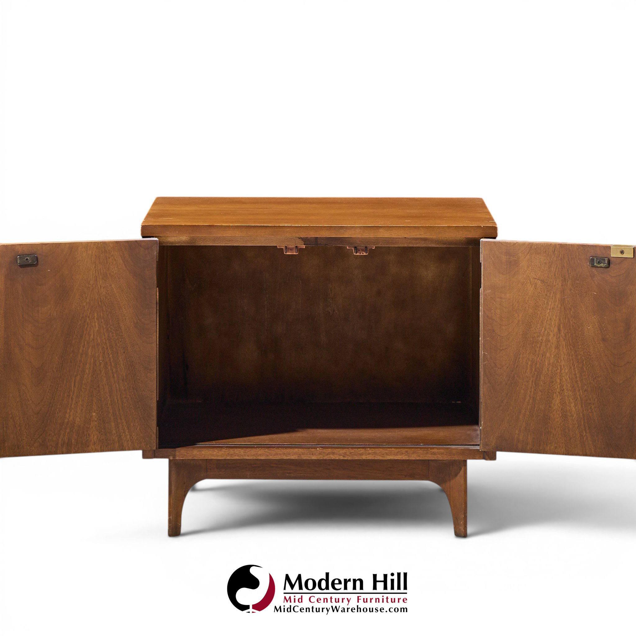 broyhill brasilia mid century walnut commode nightstands - pair