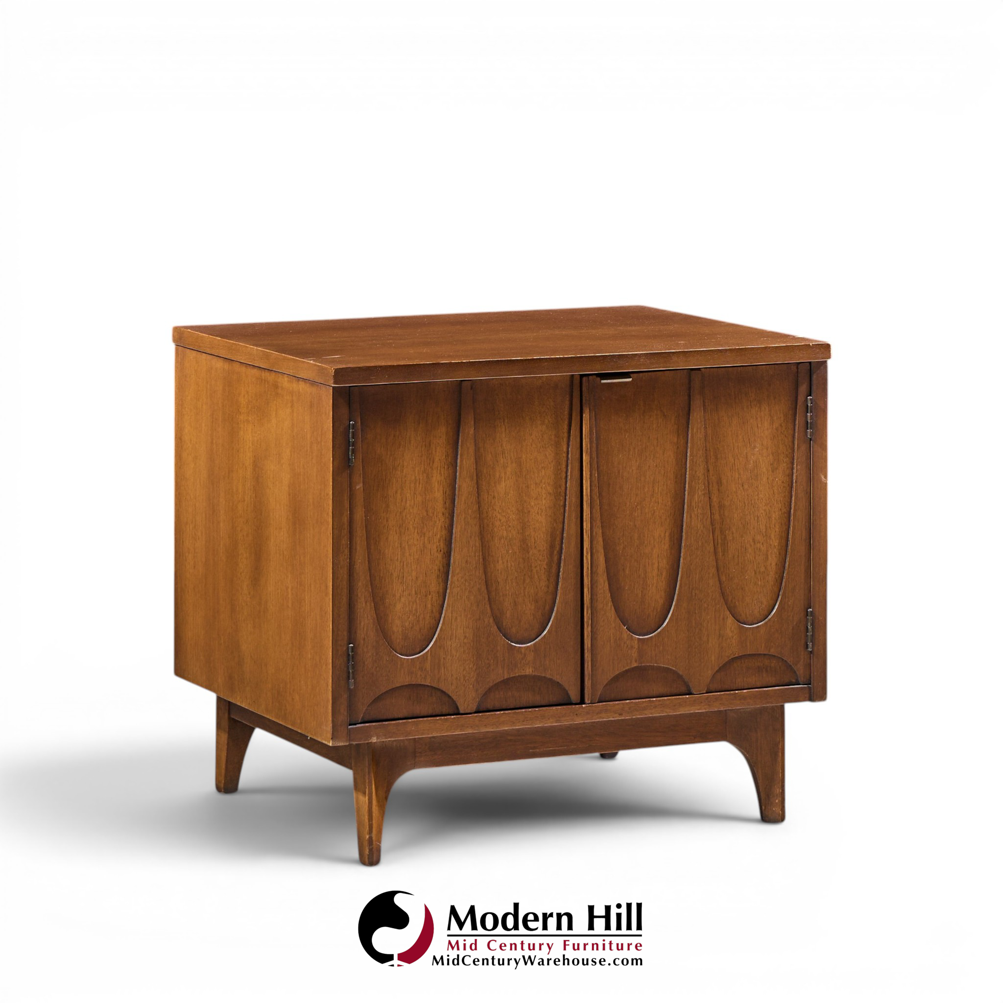 broyhill brasilia mid century walnut commode nightstands - pair