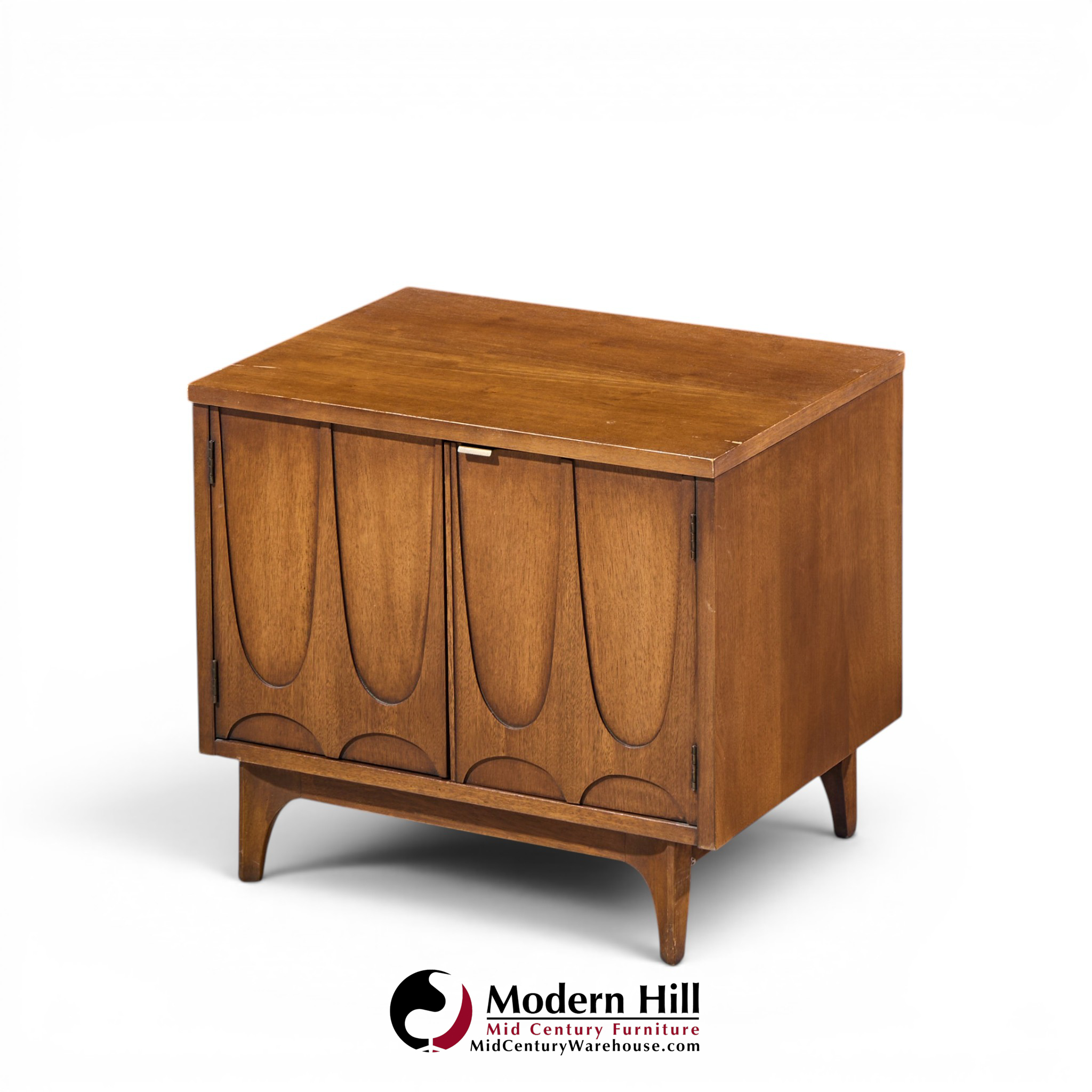 broyhill brasilia mid century walnut commode nightstands - pair