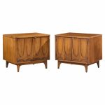 broyhill brasilia mid century walnut commode nightstands - pair