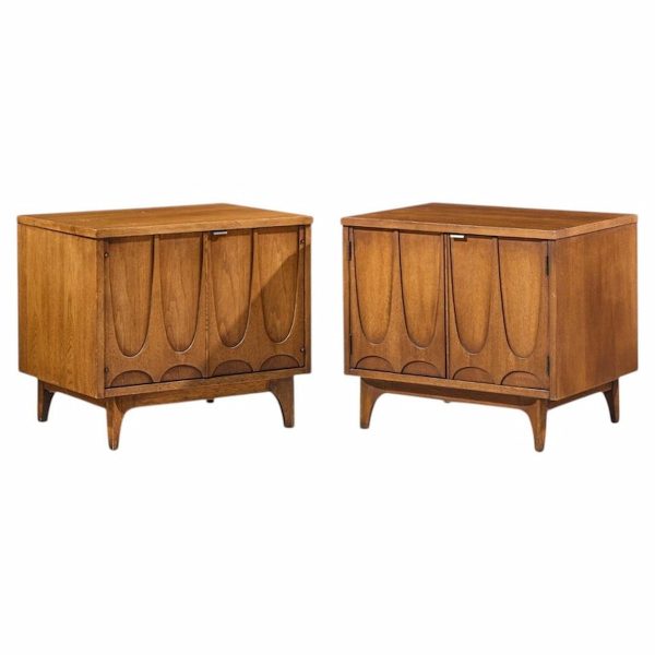 broyhill brasilia mid century walnut commode nightstands - pair