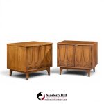broyhill brasilia mid century walnut commode nightstands - pair