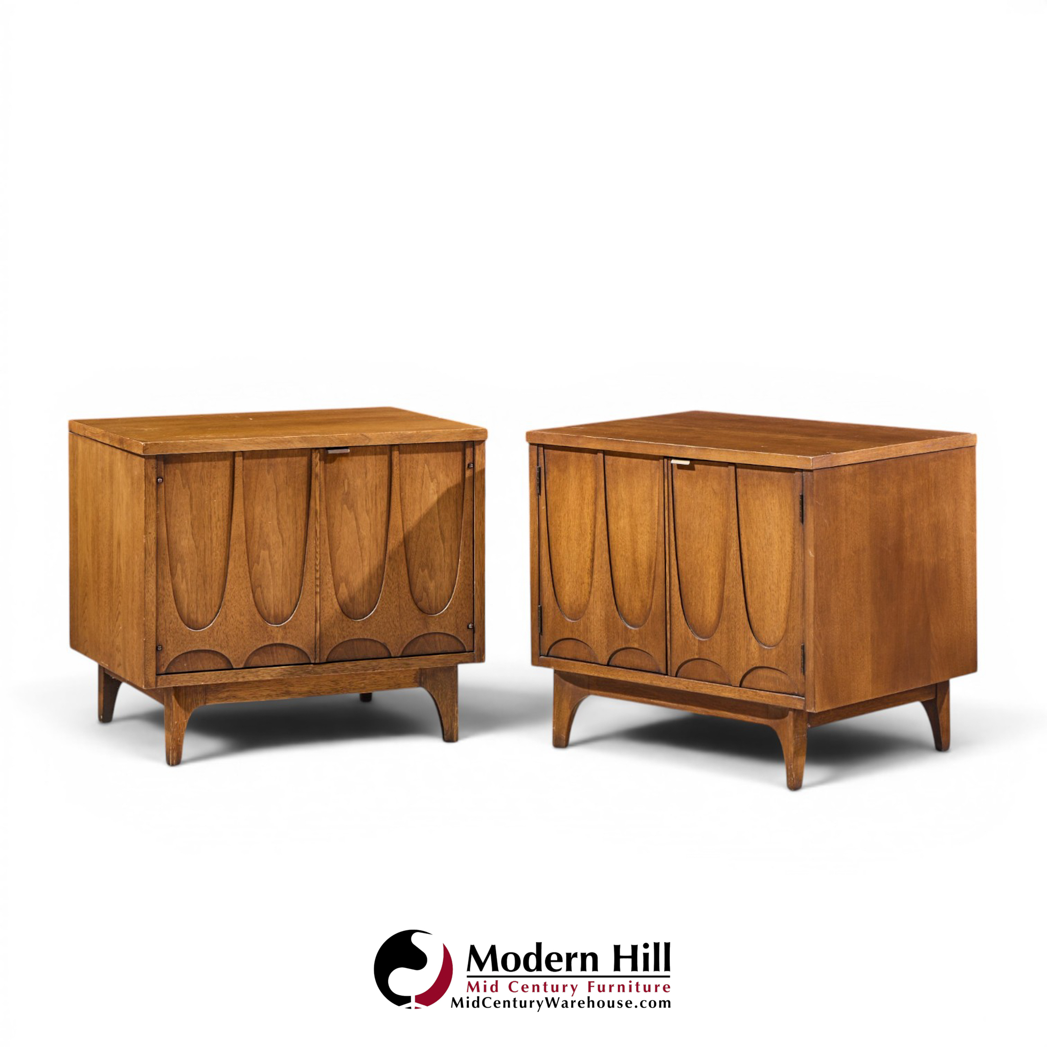 broyhill brasilia mid century walnut commode nightstands - pair