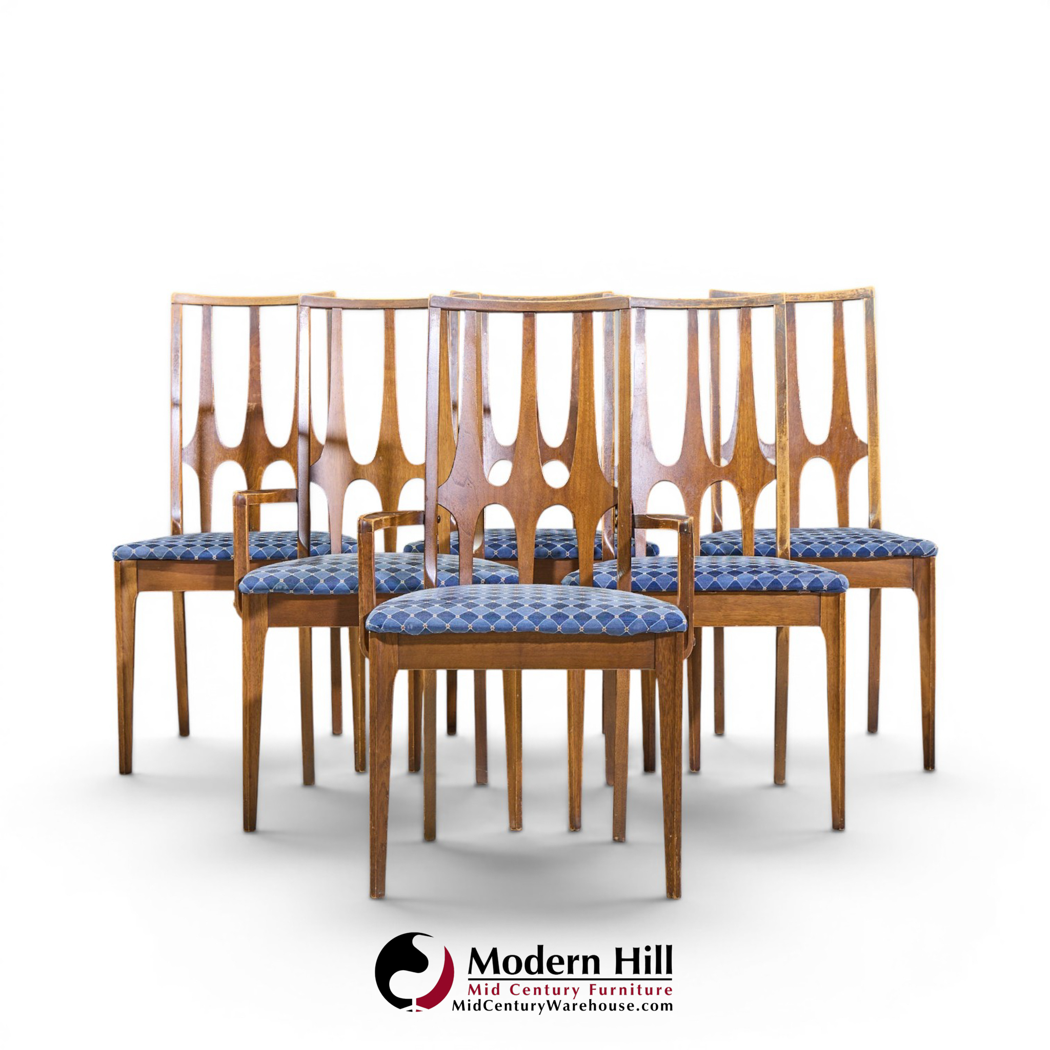 broyhill brasilia mid century walnut dining chairs - set of 6