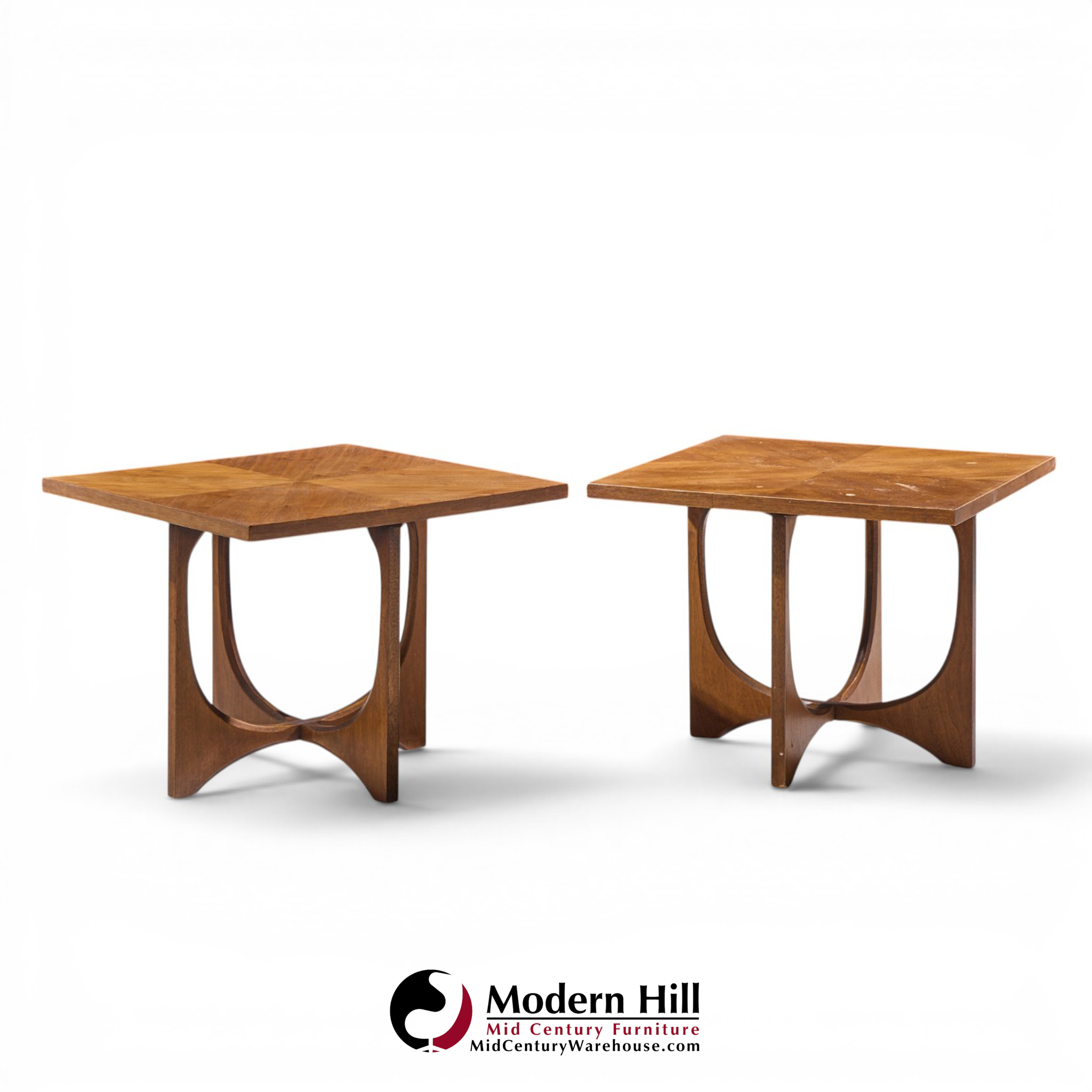 broyhill brasilia mid century walnut side tables - pair