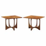 broyhill brasilia mid century walnut side tables - pair