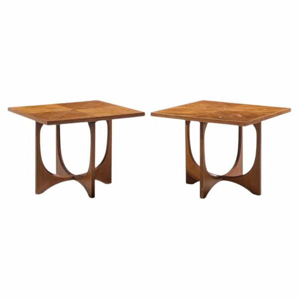 broyhill brasilia mid century walnut side tables - pair