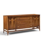broyhill brasilia mid century walnut and brass 66 inch credenza