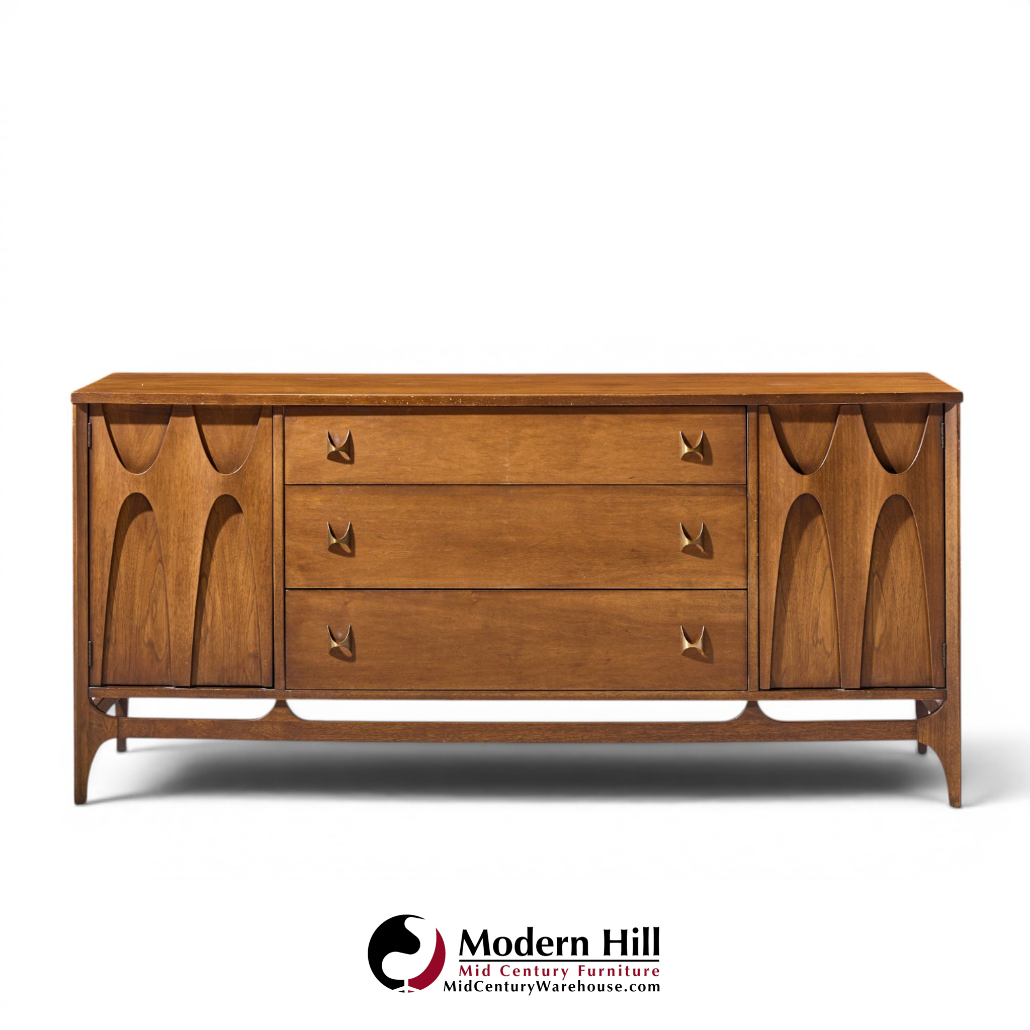 broyhill brasilia mid century walnut and brass 66 inch credenza