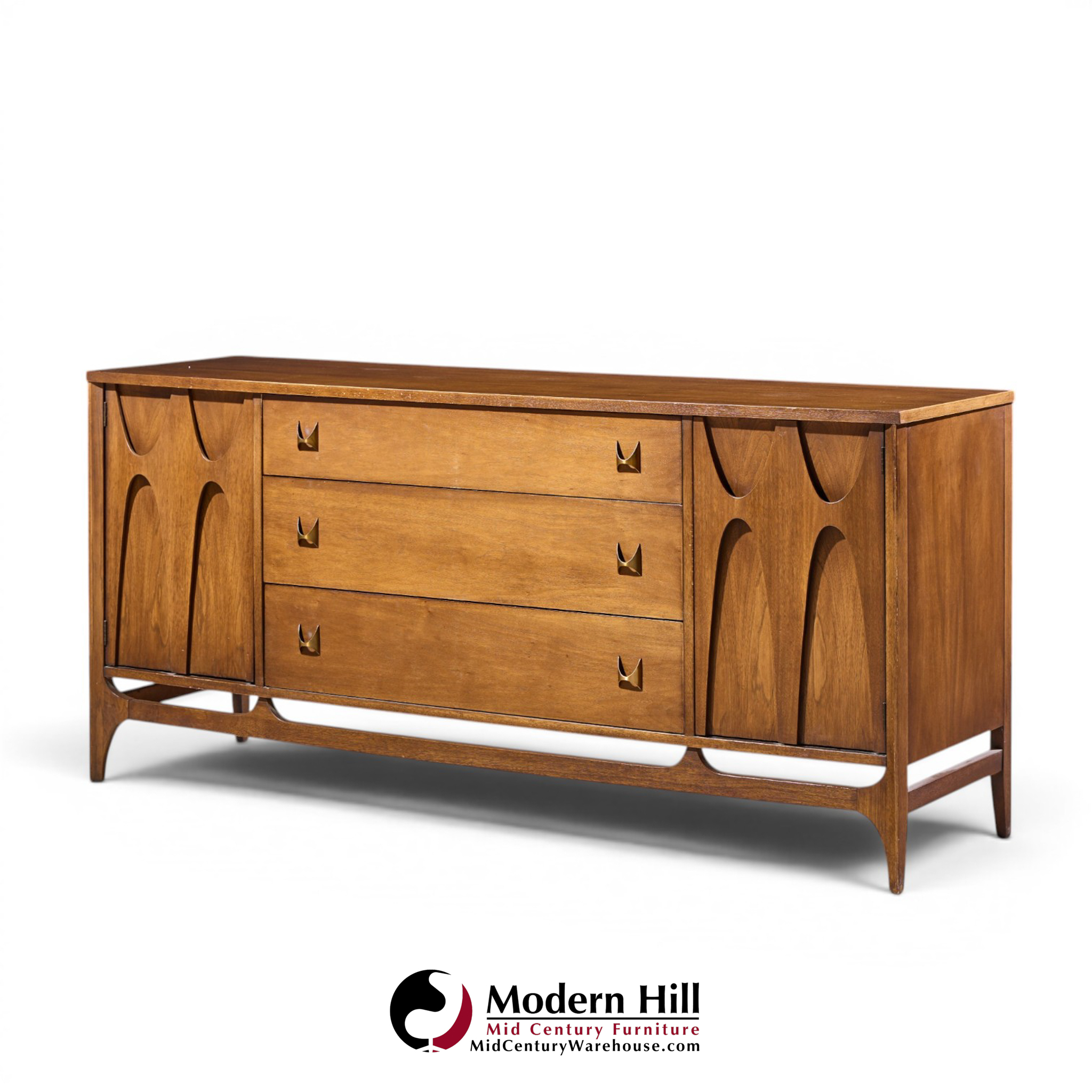 broyhill brasilia mid century walnut and brass 66 inch credenza