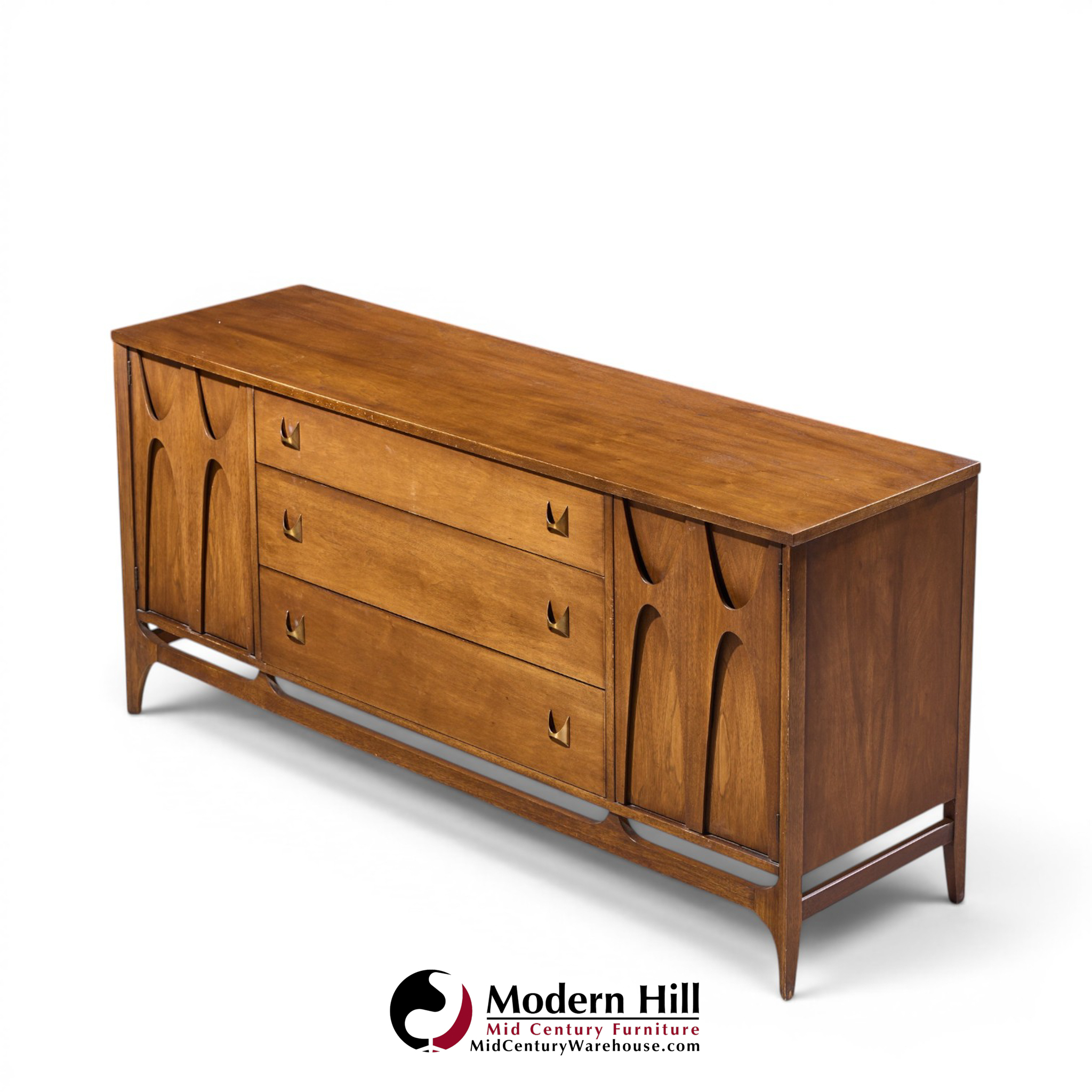 broyhill brasilia mid century walnut and brass 66 inch credenza