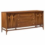 broyhill brasilia mid century walnut and brass 66 inch credenza