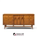 broyhill brasilia mid century walnut and brass 9-drawer lowboy dresser