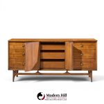 broyhill brasilia mid century walnut and brass 9-drawer lowboy dresser