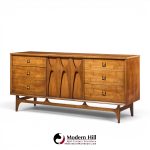 broyhill brasilia mid century walnut and brass 9-drawer lowboy dresser