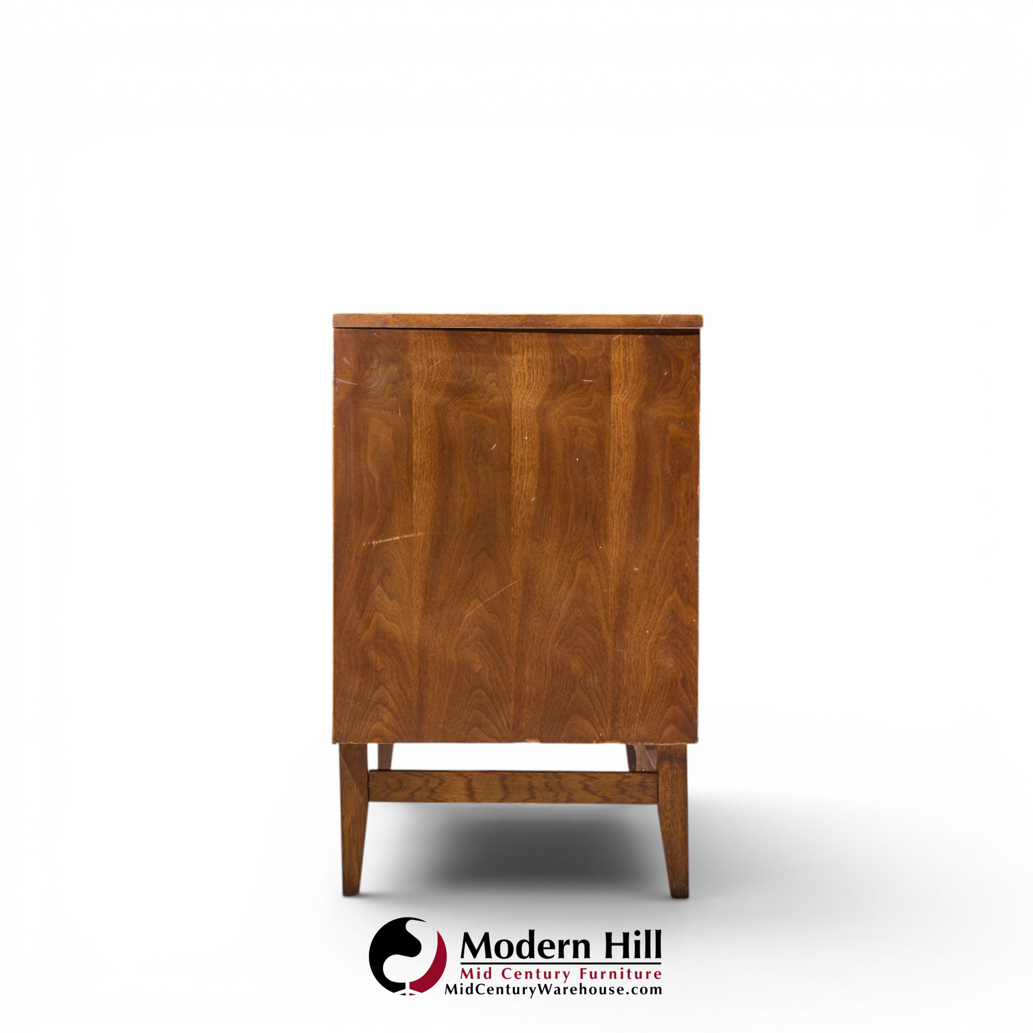 broyhill brasilia mid century walnut and brass 9-drawer lowboy dresser