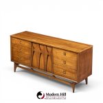 broyhill brasilia mid century walnut and brass 9-drawer lowboy dresser