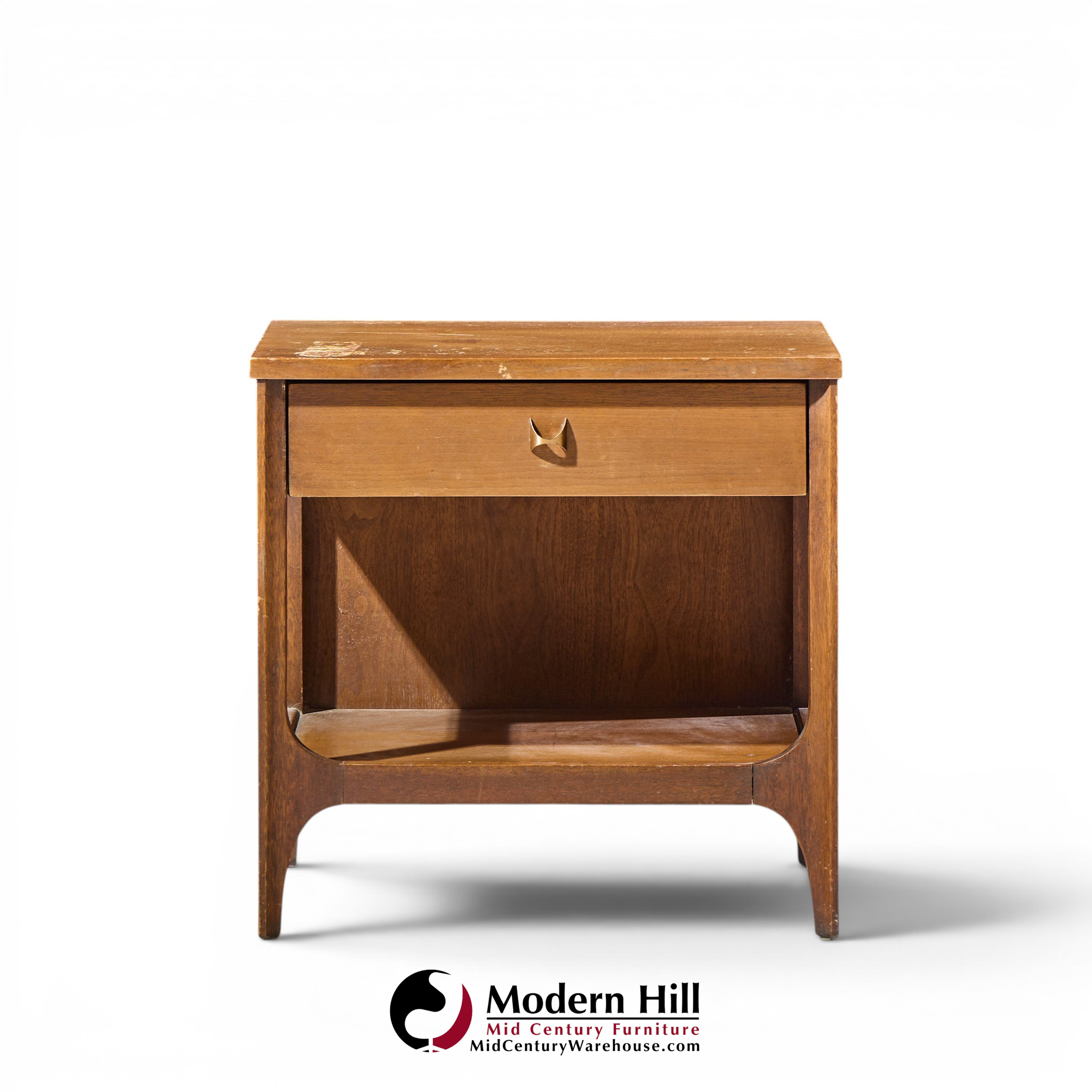 broyhill brasilia mid century walnut and brass nightstand