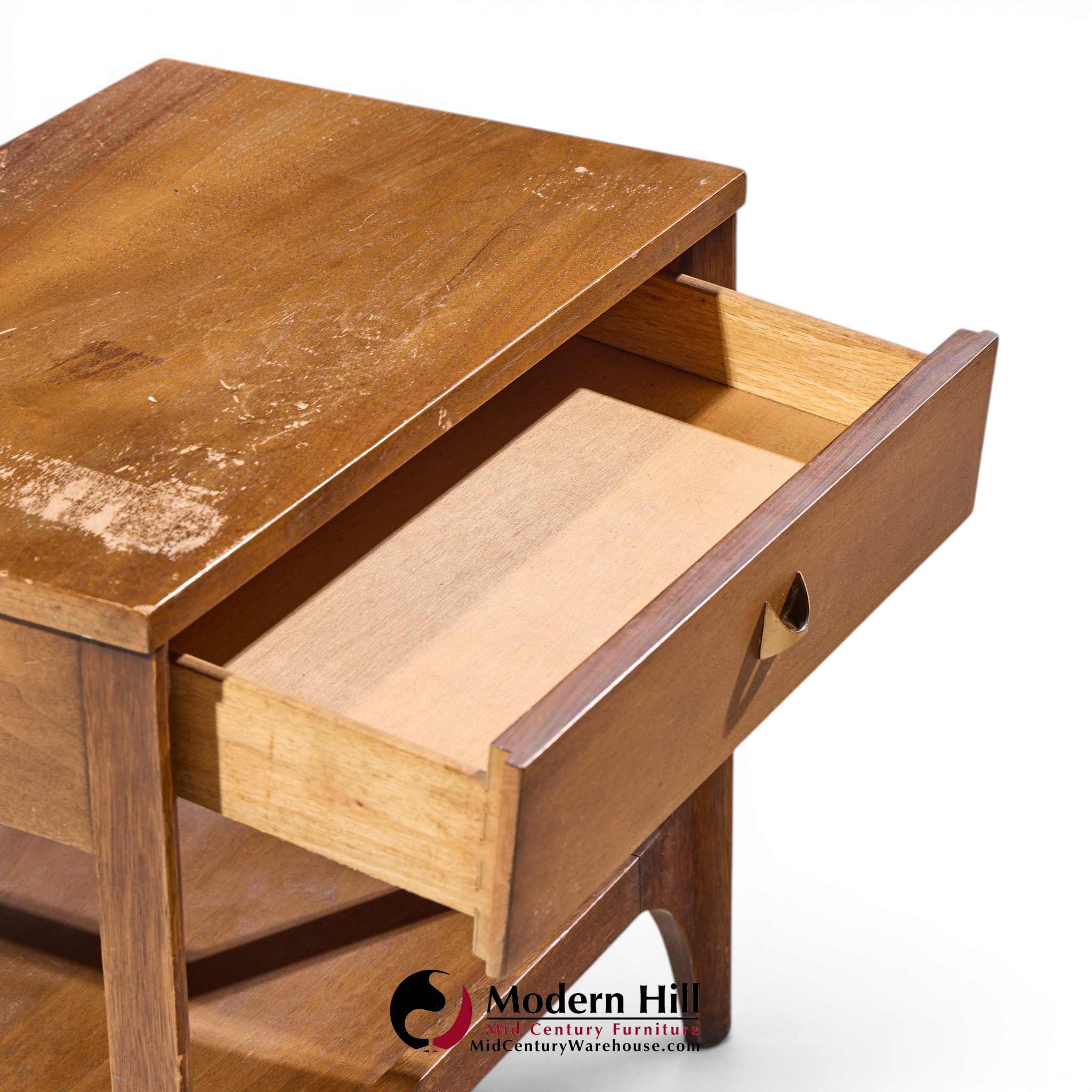 broyhill brasilia mid century walnut and brass nightstand